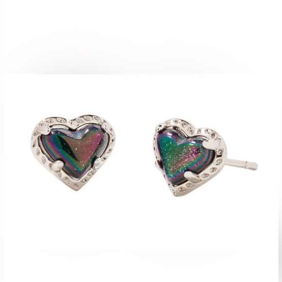 Kendra Scott Jewelry - Kendra Scott Anna Heart Stud Earring Navy Iridescent Silver Rhodium Over Brass